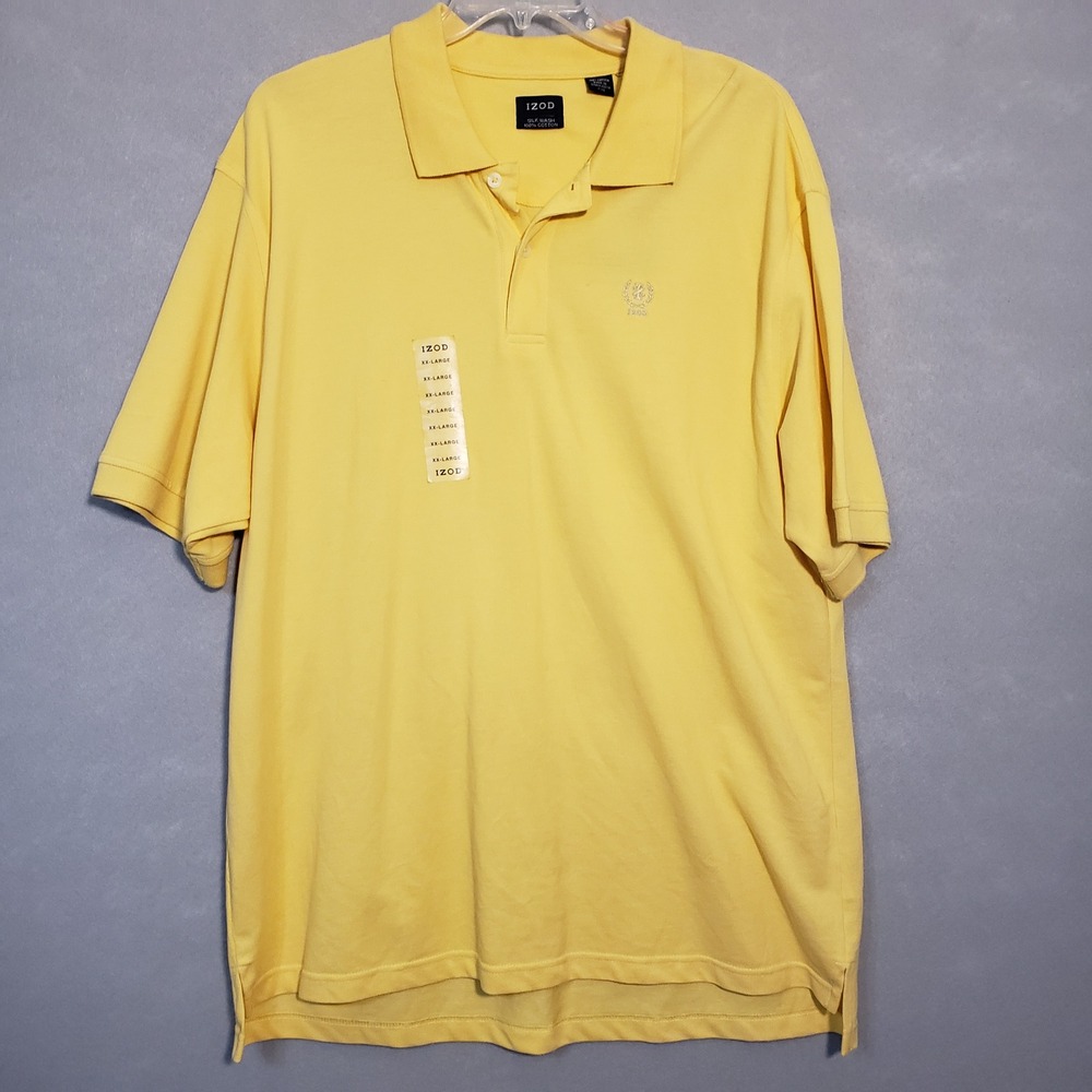 IZOD Mens XXL Polo Shirt Yellow Silk Wash Cotton Short Sleeve Pique NWT